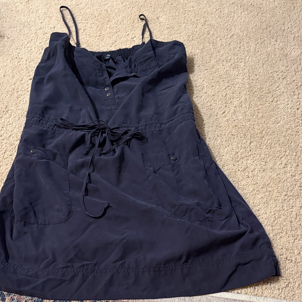 GAP Navy drawstring waist spaghetti strap dress